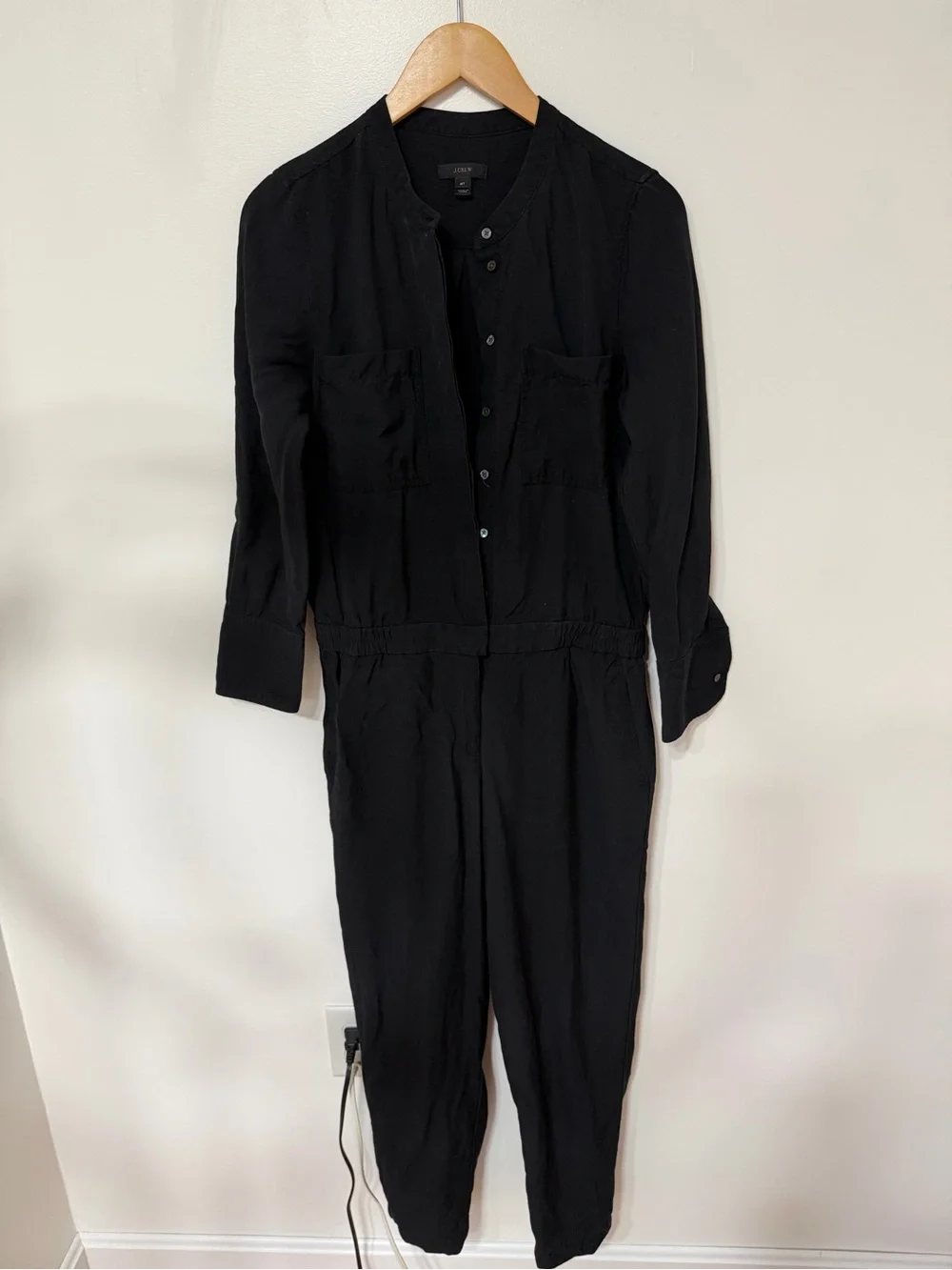 J Crew Black Cotton Crepe Viscose Drapey Oxford Jumpsuit Boilersuit Shirt Tall 4